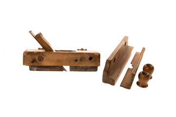 Old wooden jointer isolated on white background. Wooden hand plane