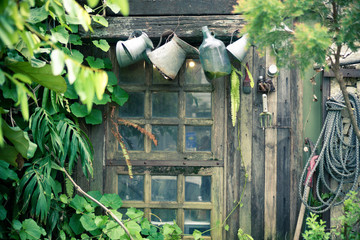 old wooden windows in the garden