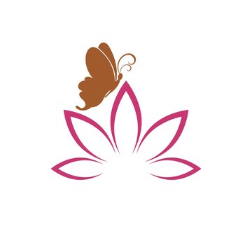 Lotus flower with a butterfly isolated on a white background