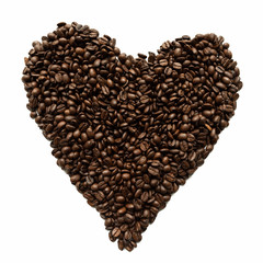 Coffee beans lying on white isolated background