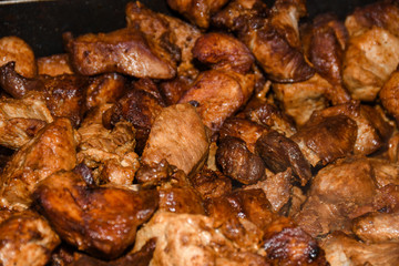 Unhealthy, greasy, oily, mix of meat slices, oktoberfest