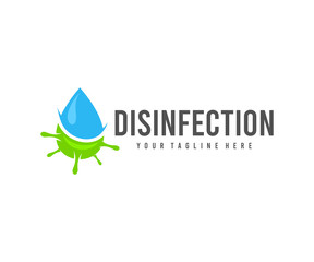 Fototapeta premium Disinfection, drop water and virus, logo design. Hygiene, cleanliness and health, vector design and illustration
