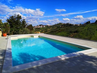 modern swimming pool surrounded by nature