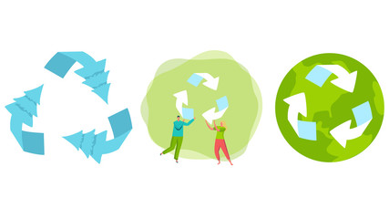 Banner ECO go green business paper save nature, isolatd on white, illustration vector. Ecology design concept with Recycle symbol flat icon. Recycled cycle arrows icon set. bio ecological environment