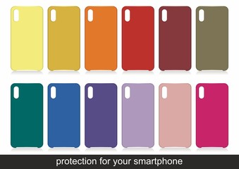 Cases set for smartphone with shadow isolated on white background. Silicone protection for mobile phone. Vector illustration