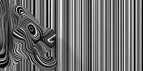 Abstract 3d render Background minimal, striped liquid mesh with vertical black lines on white