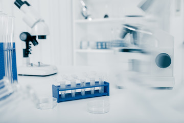 Laboratory microscope lens.modern  microscopes in a lab.