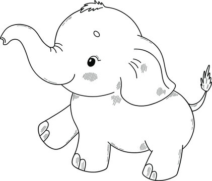 recommend clip art: Cute baby elephant. Coloring book page for children