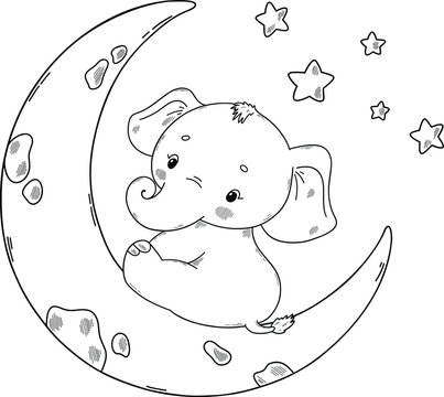 recommend clip art: Cute baby elephant. Coloring book page for children