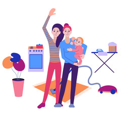 girls with a child at home