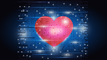 Vector illustration of a human heart on electronic pixels background. EPS 10.