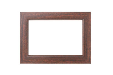 Empty rectangular wooden photo frame Isolated on white.