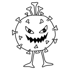 Coronavirus Bacteria Cell vector illustration. Cartoon style Coronavirus with evil grin and eyes. 2019-nCoV, Covid-2019, Covid-19 Novel Coronavirus Bacteria, infection. 
