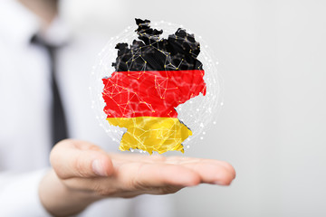 map of Germany. Wire frame 3D mesh polygonal network line, design.