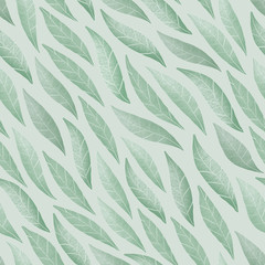 Seamless pattern with simple light green leafs. Hand drawn digital paint. Nice print for textile, fabric, wallpaper, background, scrap paper