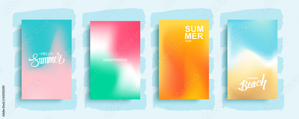 Fototapete Summer season blurred backgrounds set with abstract soft color gradient patterns. Summertime collection for brochures, posters, banners, flyers and cards. Vector illustration.