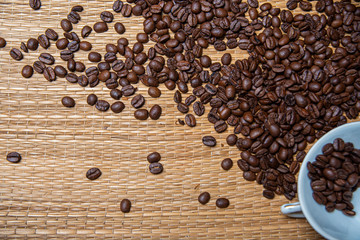 The image, aroma and flavor of coffee. Arrangement with coffee and accessories.