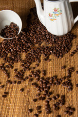 The image, aroma and flavor of coffee. Arrangement with coffee and accessories.