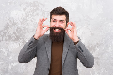Beard fashion and barber concept. Man bearded hipster fashionable coat. Barber tips maintain beard....