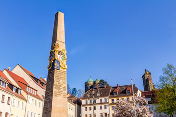 Postmeilensäule auf dem Markt in Stolpen, Landkreis Sächsische Schweiz