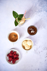 Coffees, vanilla ice cream and raspberries © 4Media Creations