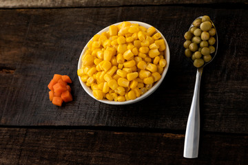 White plate on rustic table with vegetables.