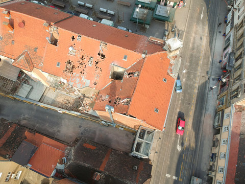 Aerial view of damaged building due to earthquake, Zagreb, Croatia.