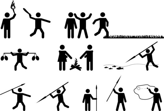 Set of primitive pictogram people activities on white background