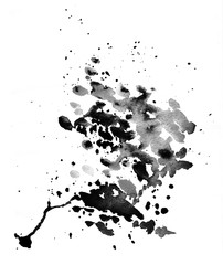 Abstract color splashes on paper. Black-white watercolor brush strokes on a white background. Hand drawing