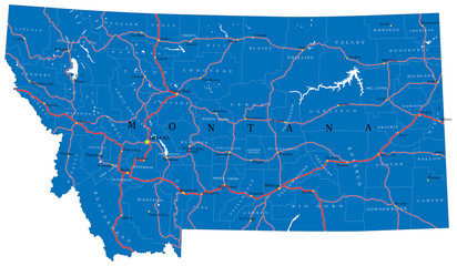 Montana state political map - obrazy, fototapety, plakaty