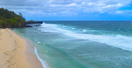 Cloudy with seascape and beach in tropical. Ocean with a wave.