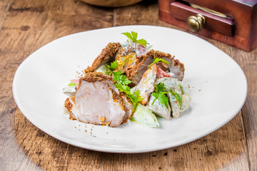 A plate of carbonate salad on a table