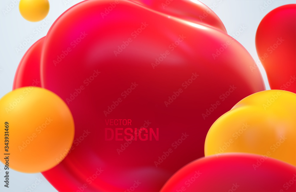 Poster red and yellow translucent bubbles. abstract background. dynamic 3d spheres. vector illustration of 