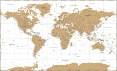 Fototapeta na wymiar World Map - Vintage Golden Political - Vector Detailed Illustration