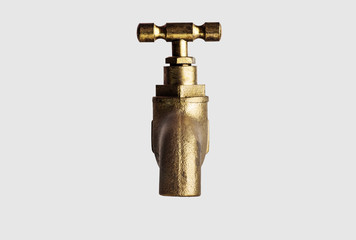 Close-up of the brass tap on the white backdrop, include clipping path