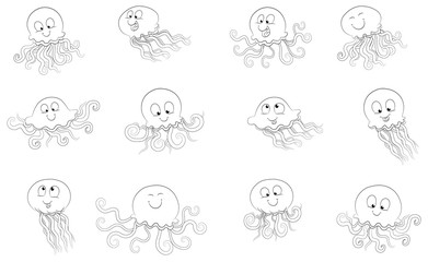 Set von mehreren niedlichen Quallen - Vektor-Illustration