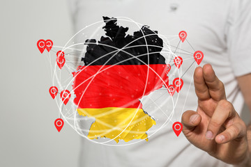 Abstract of germany map network, internet and global connection concept, Wire Frame 3D mesh...