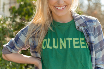 Woman in volunteer t-shirt
