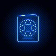 Passport, travel blue neon vector icon