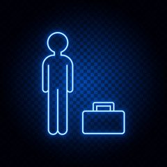 Man, bag, airport blue neon vector icon