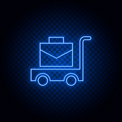 Airport, trolley, luggage blue neon vector icon