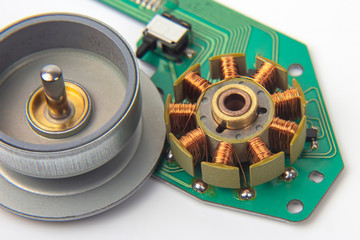 rotor of a small electric motor close up. electrical engineering industry