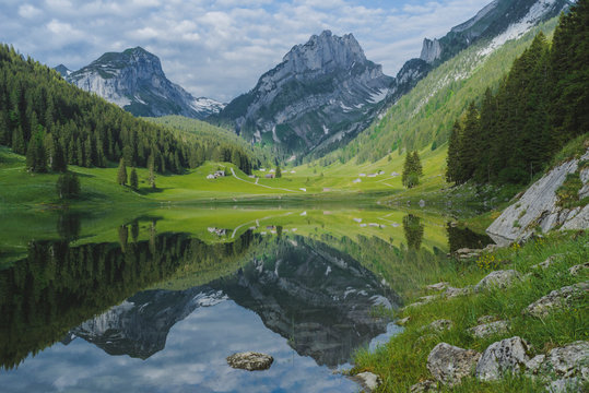 Lake and mountains in Samtisersee, Switzerland