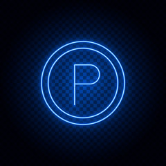 Parking area, airport blue neon vector icon