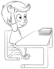 Junge meldet sich im Unterricht - Vektor-Illustration