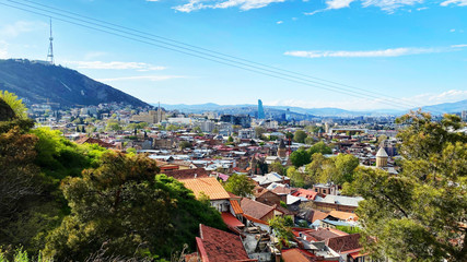 TBILISI, GEORGIA  APRIL 19, 2020:  Beautiful aerial view of the old part of city   in Tbilisi, Georgia © Victoria Key