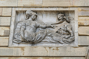 Architectural fragment of Guillaume Gate (Porte Guillaume, XVIII century), neo classical triumphal arch, erected in honor of Prince de Conde, governor of Burgundy. Dijon, France.