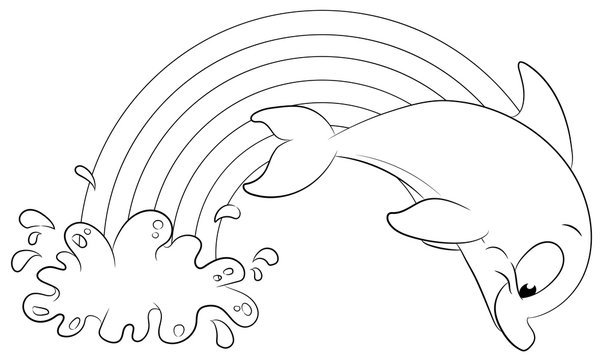 Niedlicher Delfin mit Regenbogen - Vektor-Illustration