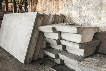 Concrete blocks at a construction site. Concrete structures in an industrial area