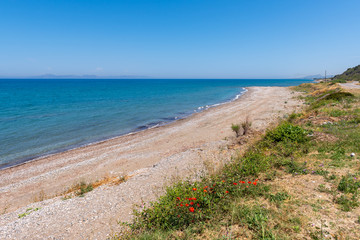 Kamiros beach, one of the best beaches on the west coast of Rhodes. Dodecanese, Greece